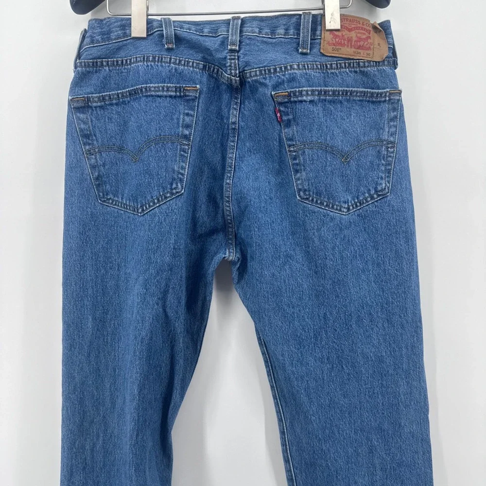 Levi's 501 Original Jeans Mens 38x36 (Fits 36x34) Blue Button Fly Straight Denim